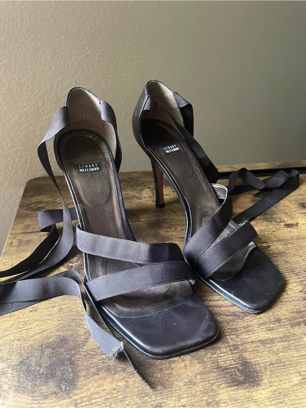 Vintage Stuart Weitzman Dark Brown Strappy High Heel Sandals